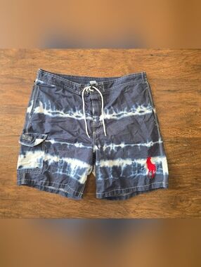 Polo Ralph Lauren Swim Trunks Mens Xl Blue Tie Dye Big Pony Drawstring